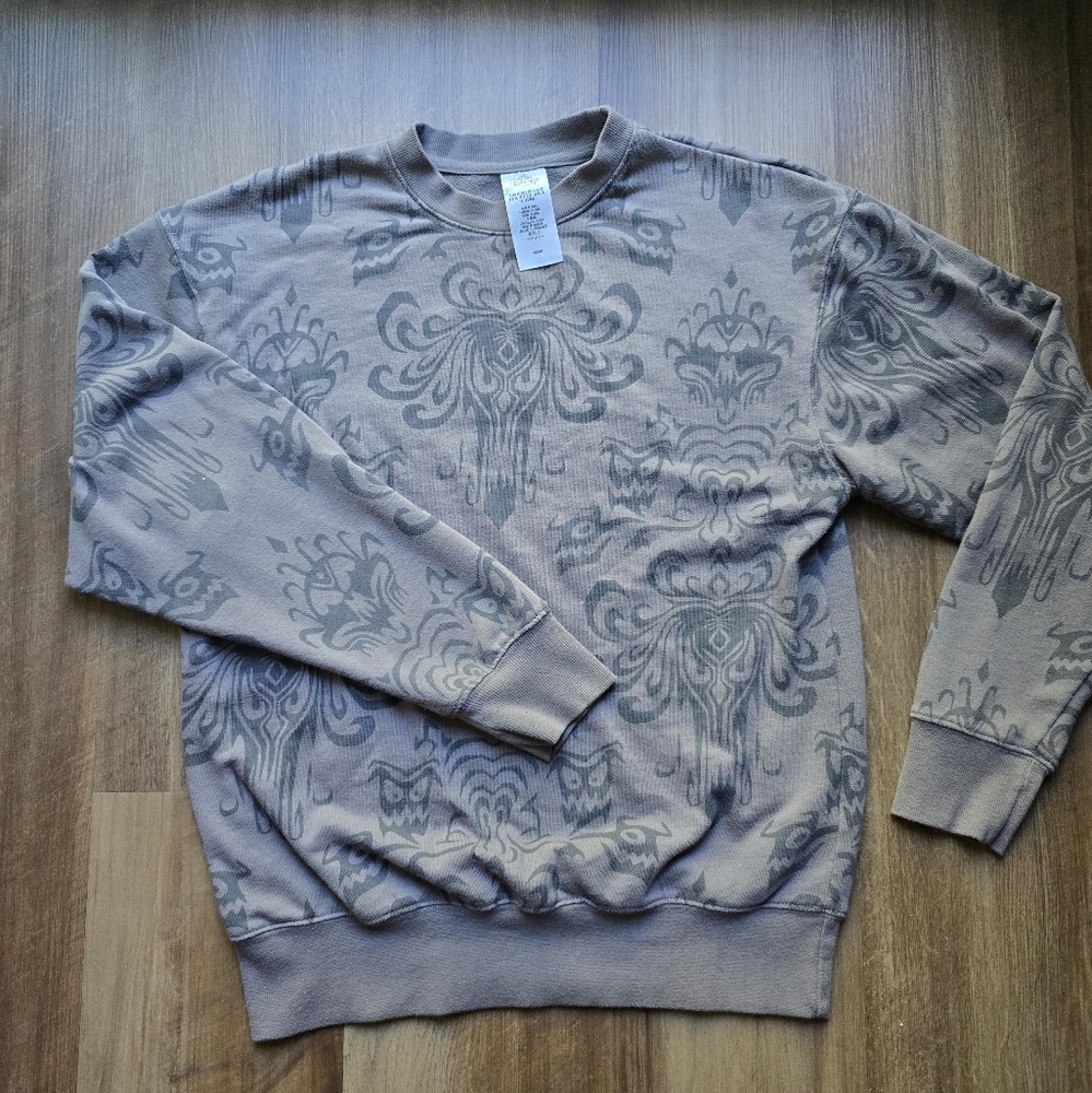 Disney Haunted Mansion Men's Gray Patterned Crewneck Sweater